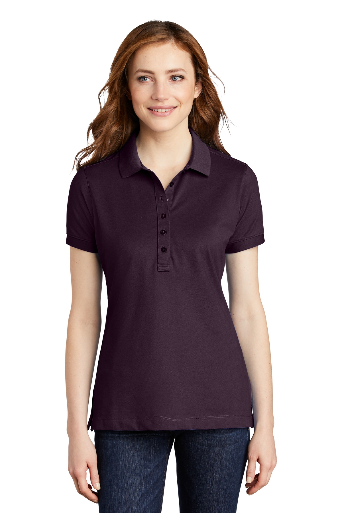 Port Authority Women's Stretch Pique Polo. L555 - Aubergine Purp - High