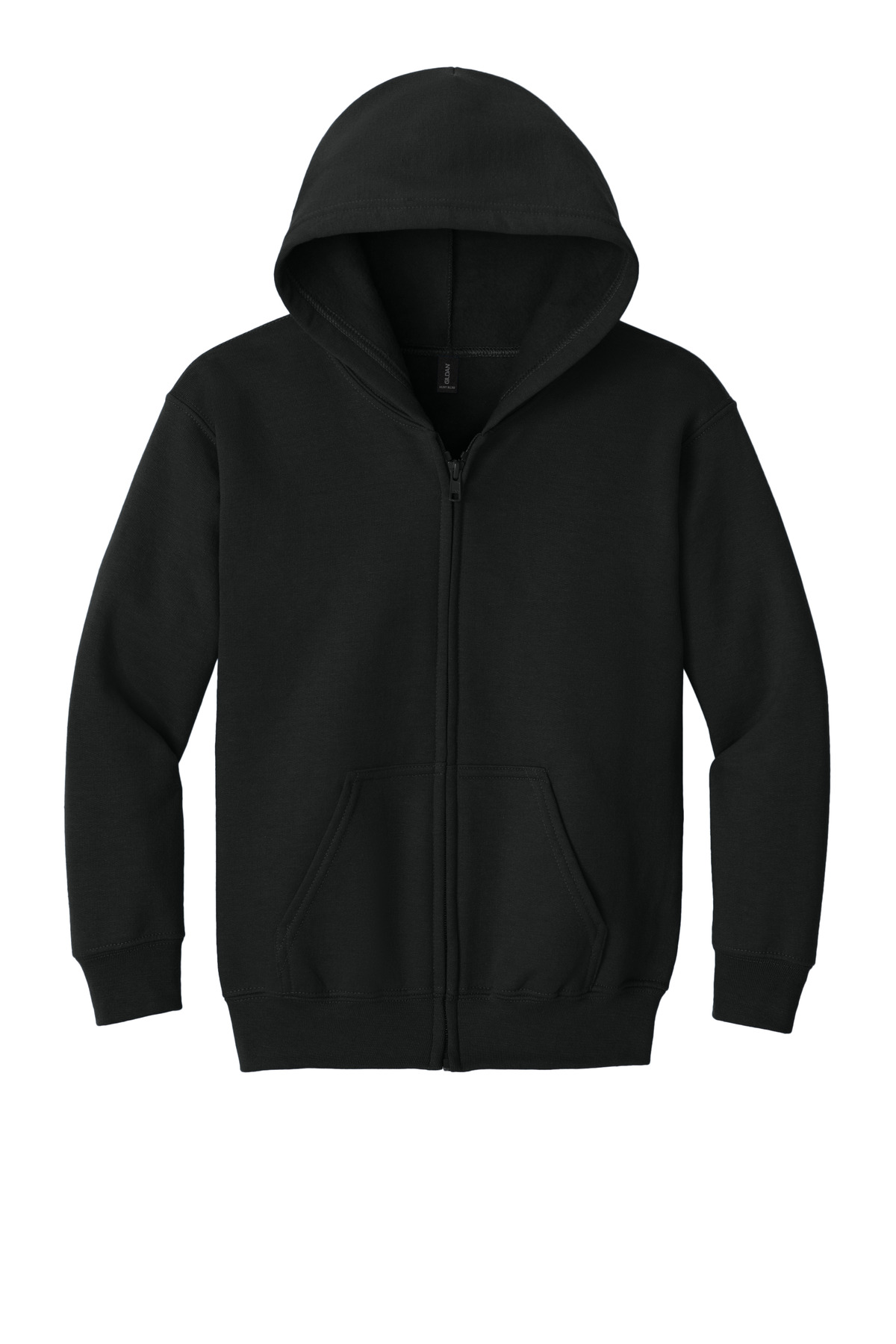 Gildan Youth Heavy Blend Full-Zip Hooded Sweatshirt. 18600B - Black - Front