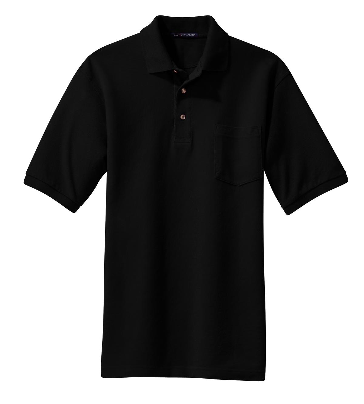 Port Authority Heavyweight Cotton Pique Polo with Pocket. K420P - Black - Front