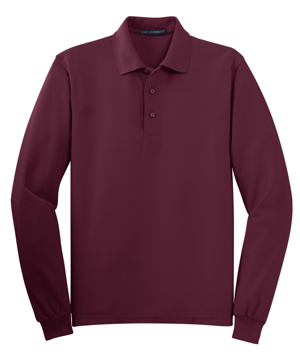 Port Authority Silk Touch Long Sleeve Polo. K500LS - Burgundy - Front