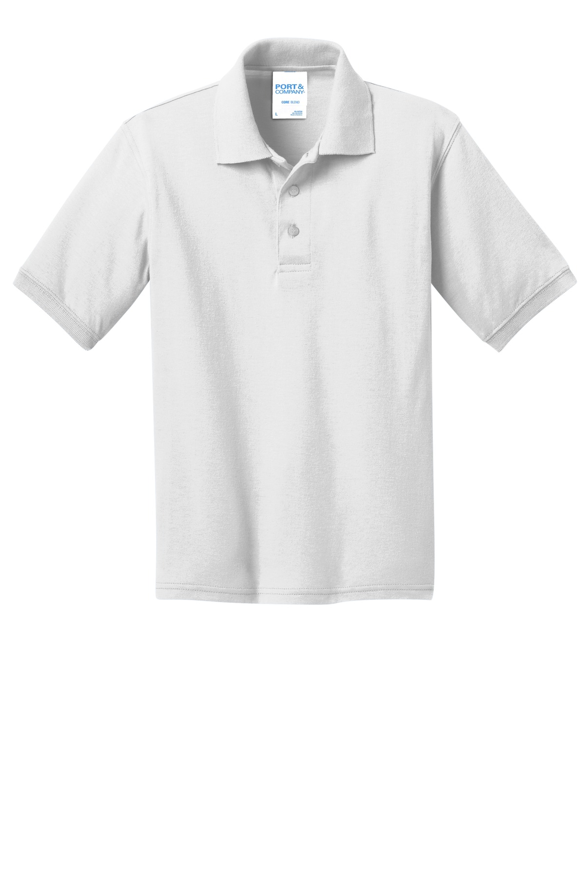 Port &amp; Co Youth Core Blend Jersey Knit Polo. KP55Y - White - Front