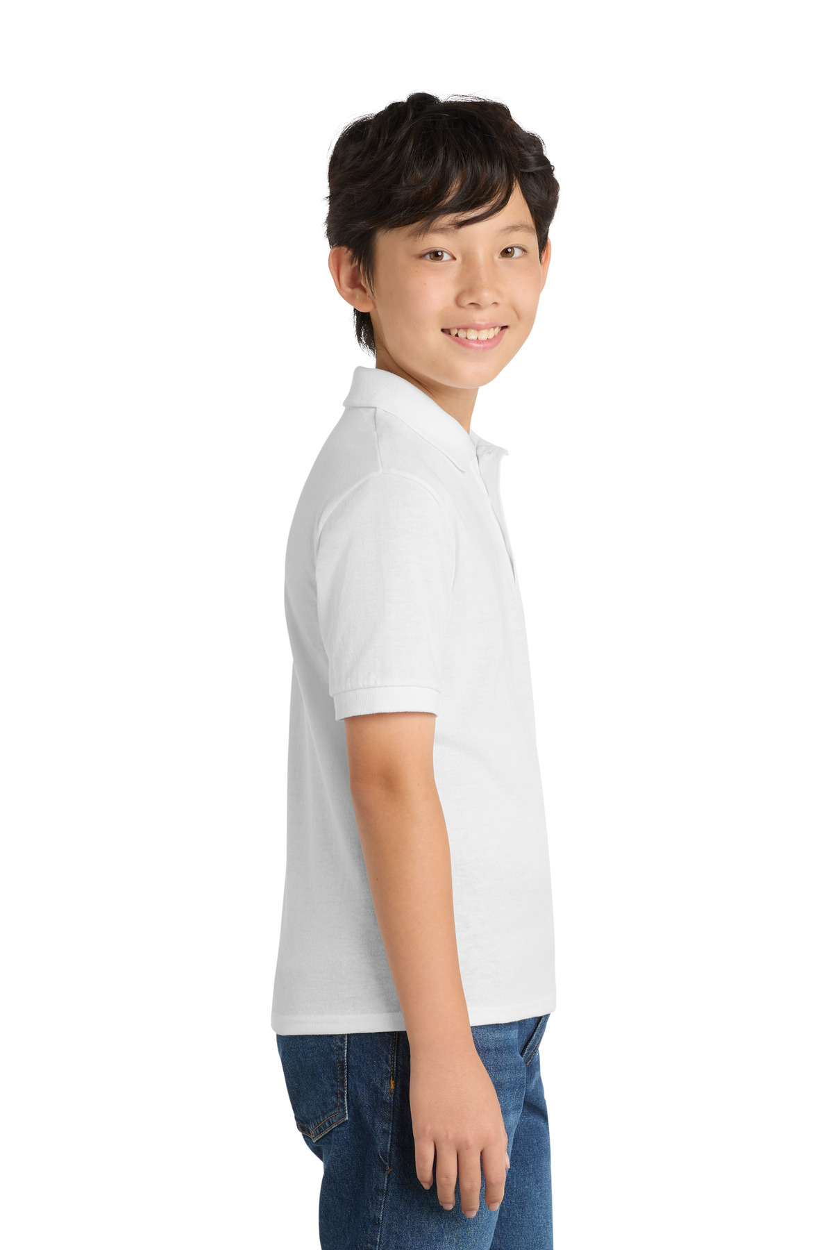 Port &amp; Co Youth Core Blend Jersey Knit Polo. KP55Y - White - Custom