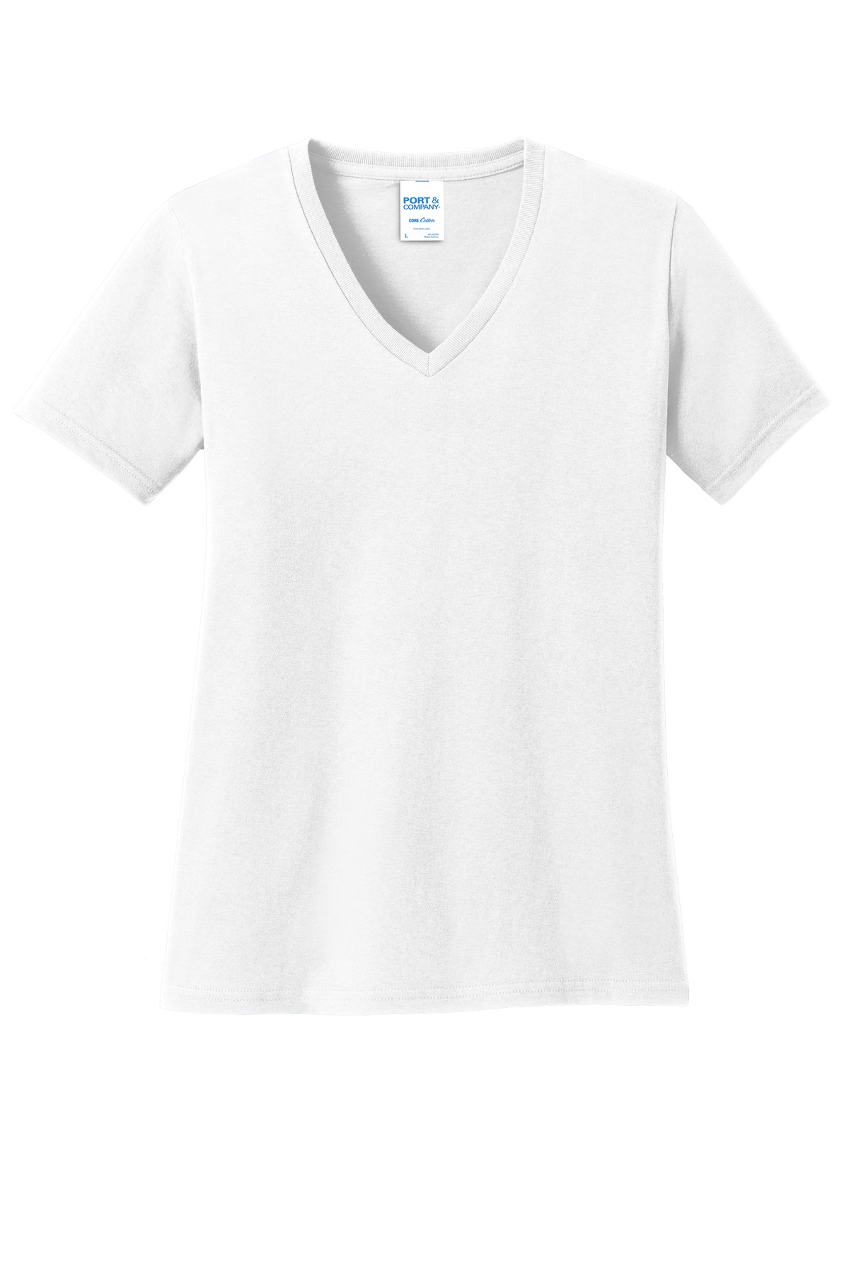 Port &amp; Co Women's Core Cotton V-Neck Tee. LPC54V - White - Front