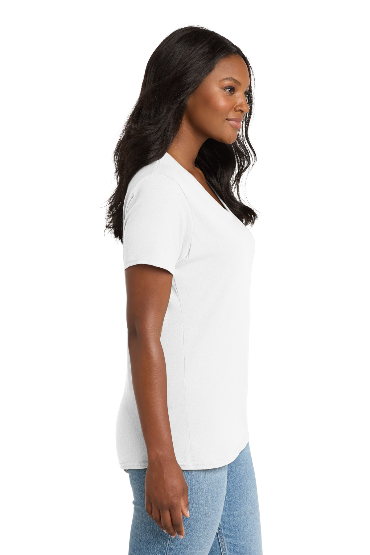 Port &amp; Co Women's Core Cotton V-Neck Tee. LPC54V - White - Custom