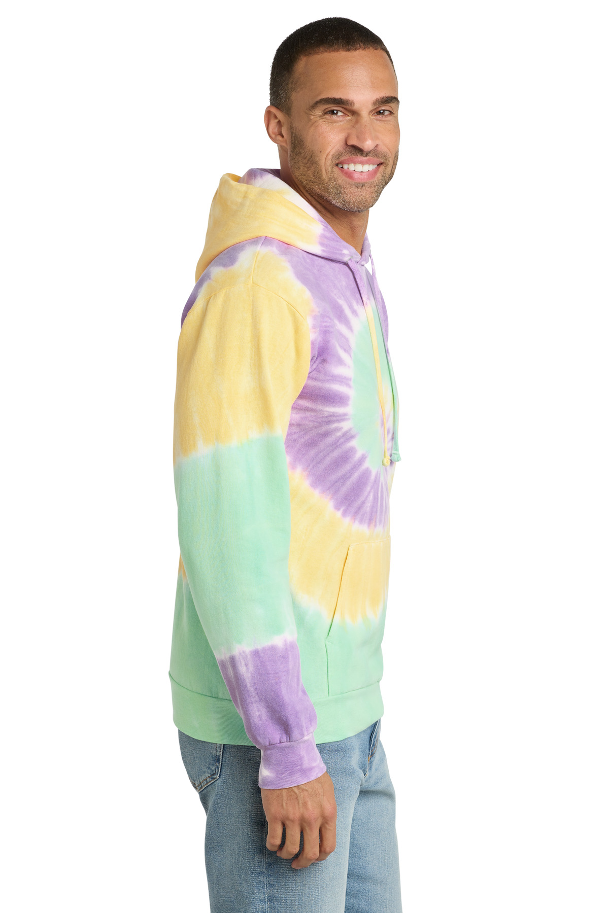 Port &amp; Co Tie-Dye Pullover Hooded Sweatshirt. PC146 - MintRnbw - Custom