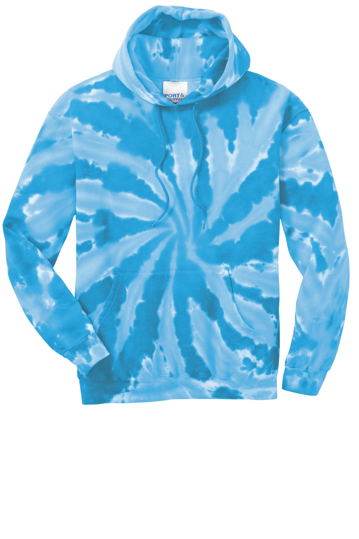 Port &amp; Co Tie-Dye Pullover Hooded Sweatshirt. PC146 - Turquoise - Front