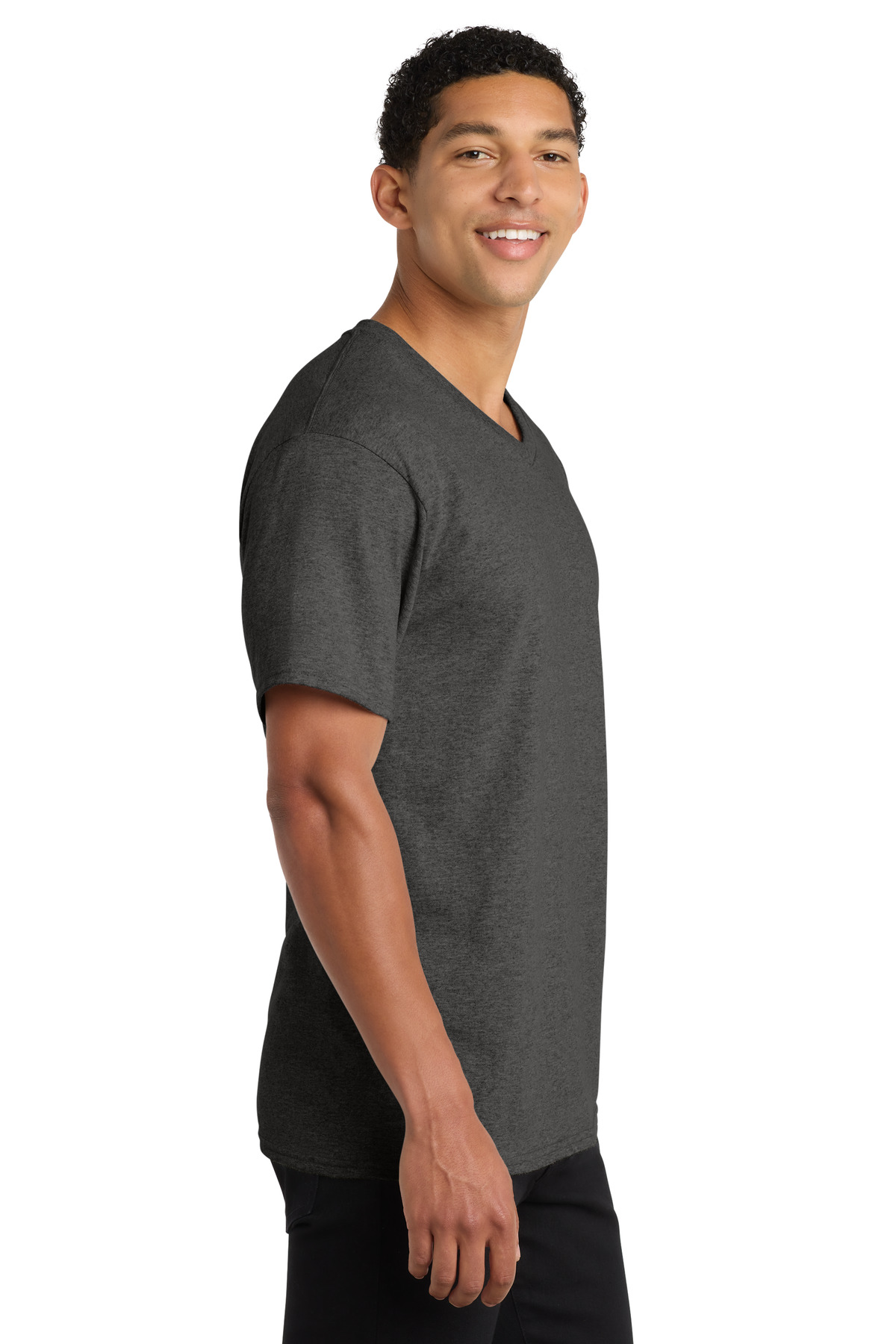 Port &amp; Co Core Cotton V-Neck Tee. PC54V - Dark Hthr Grey - Custom