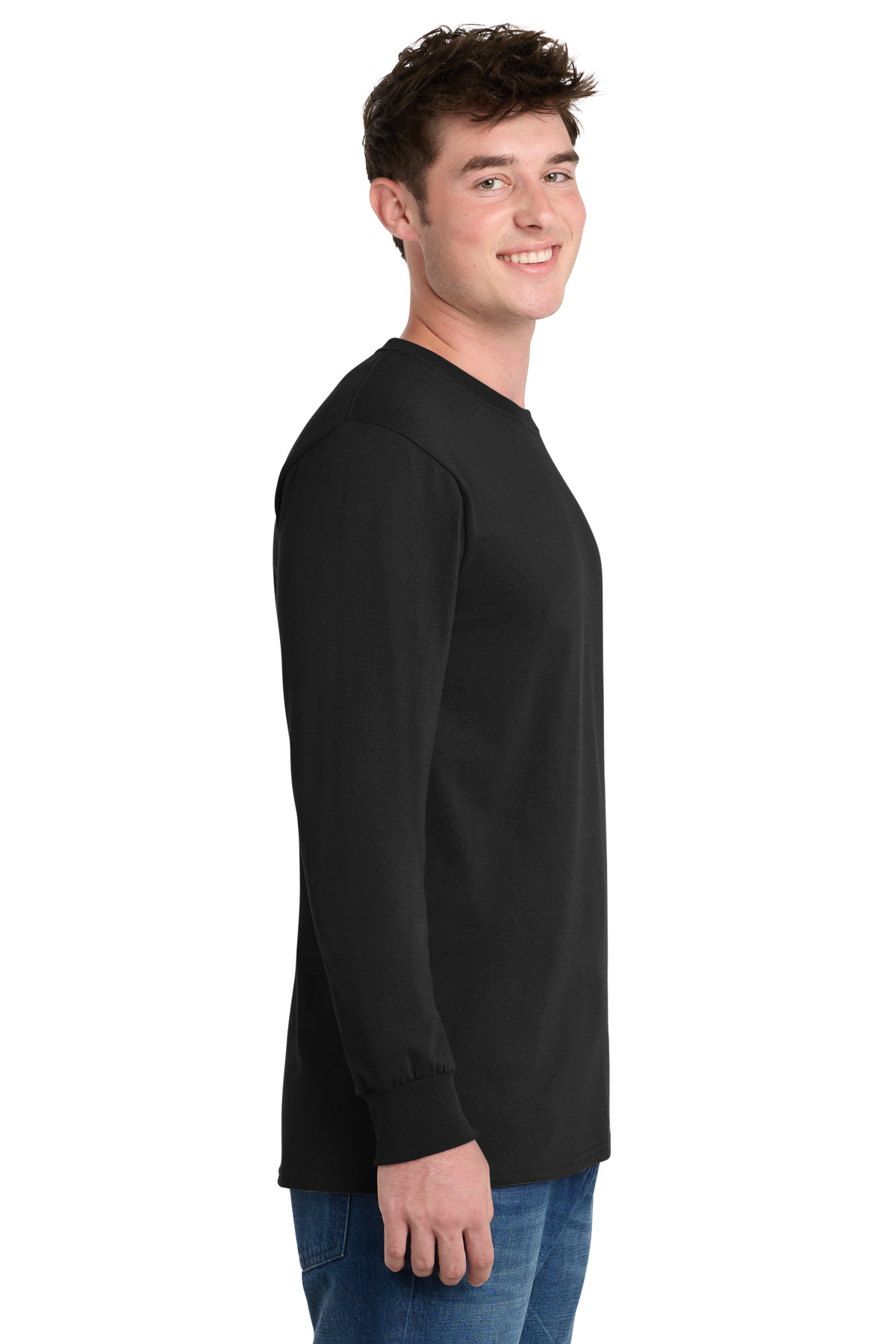 Port &amp; Co Long Sleeve Essential Tee. PC61LS - Jet Black - Custom