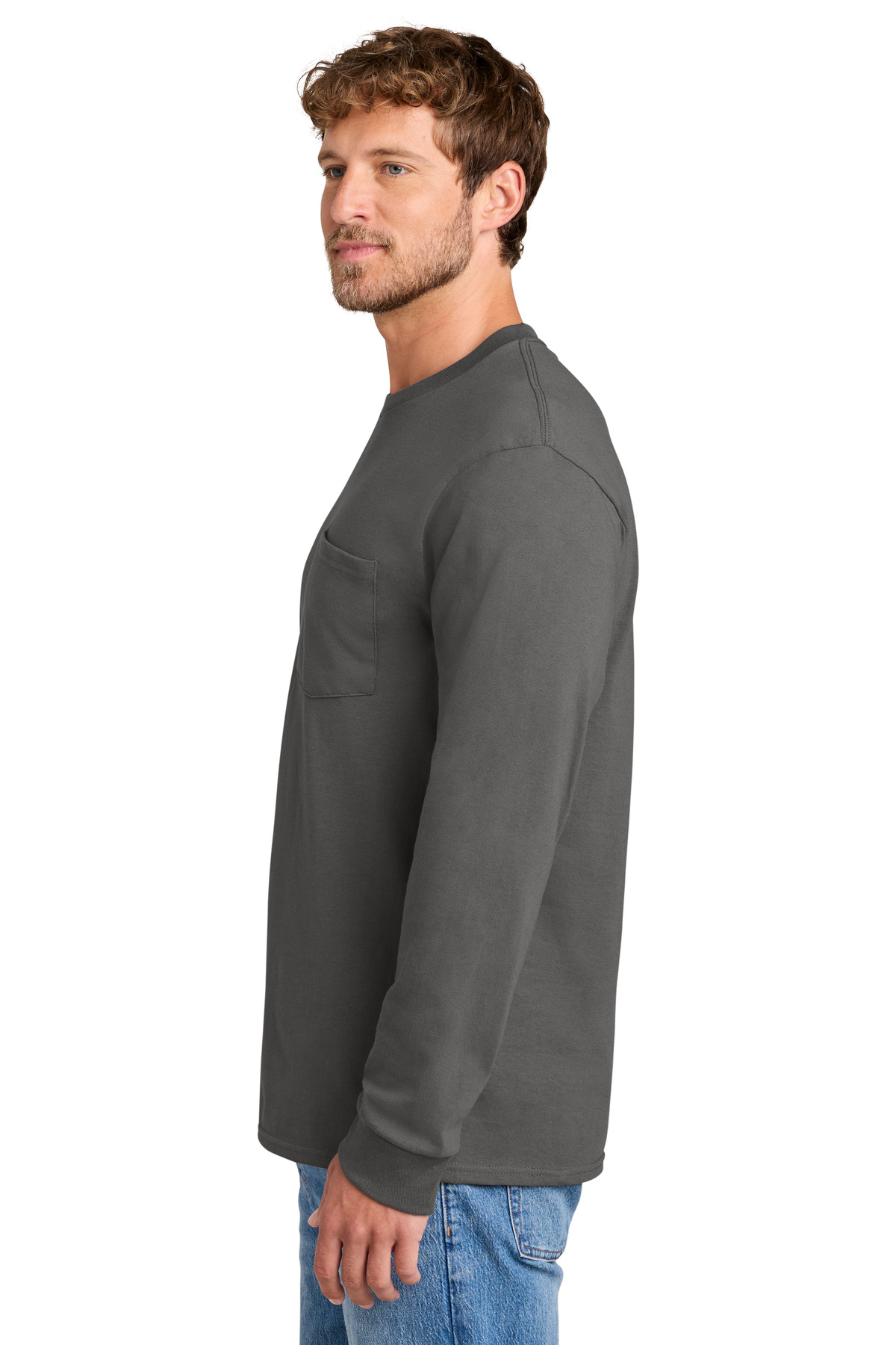 Port &amp; Co Long Sleeve Essential Pocket Tee. PC61LSP - Charcoal - Custom