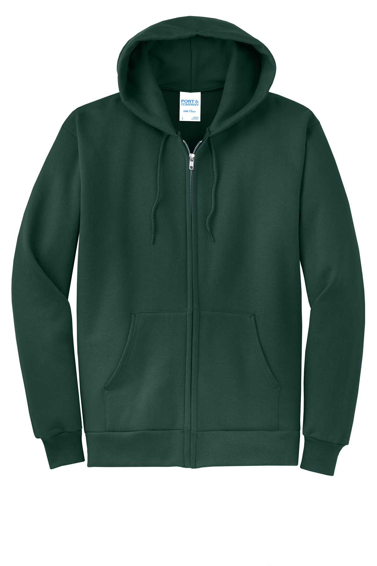 Port &amp; Co Core Fleece Full-Zip Hooded Sweatshirt. PC78ZH - Dark Green - Front