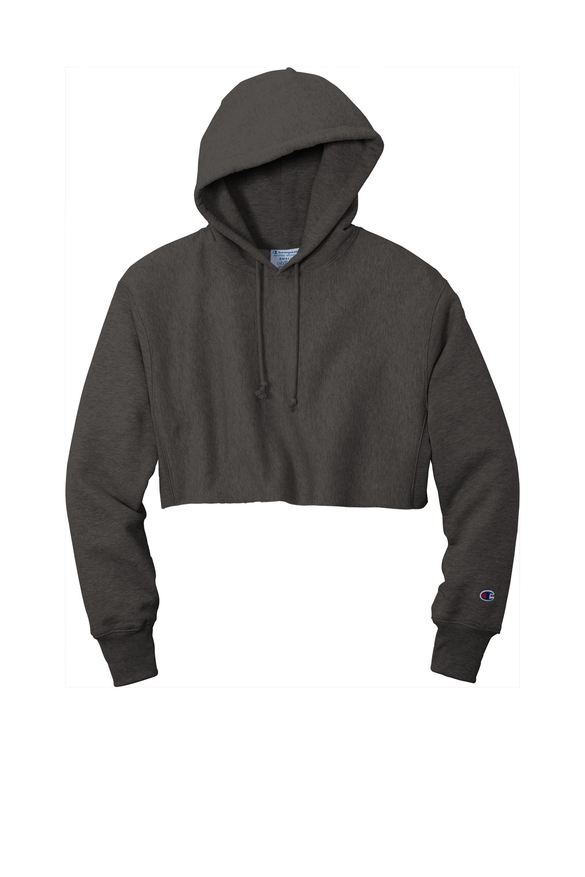 Champion Women's Reverse Weave Cropped Cut-Off Hooded Sweatshirt RW01W - CharcoalHt - Front