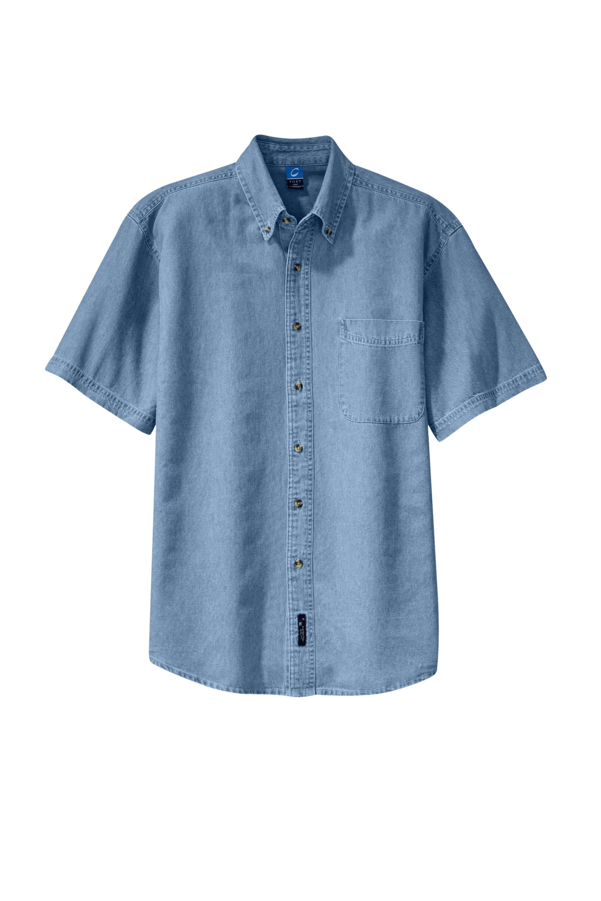 Port &amp; Co Short Sleeve Value Denim Shirt. SP11 - Faded Blue - Front