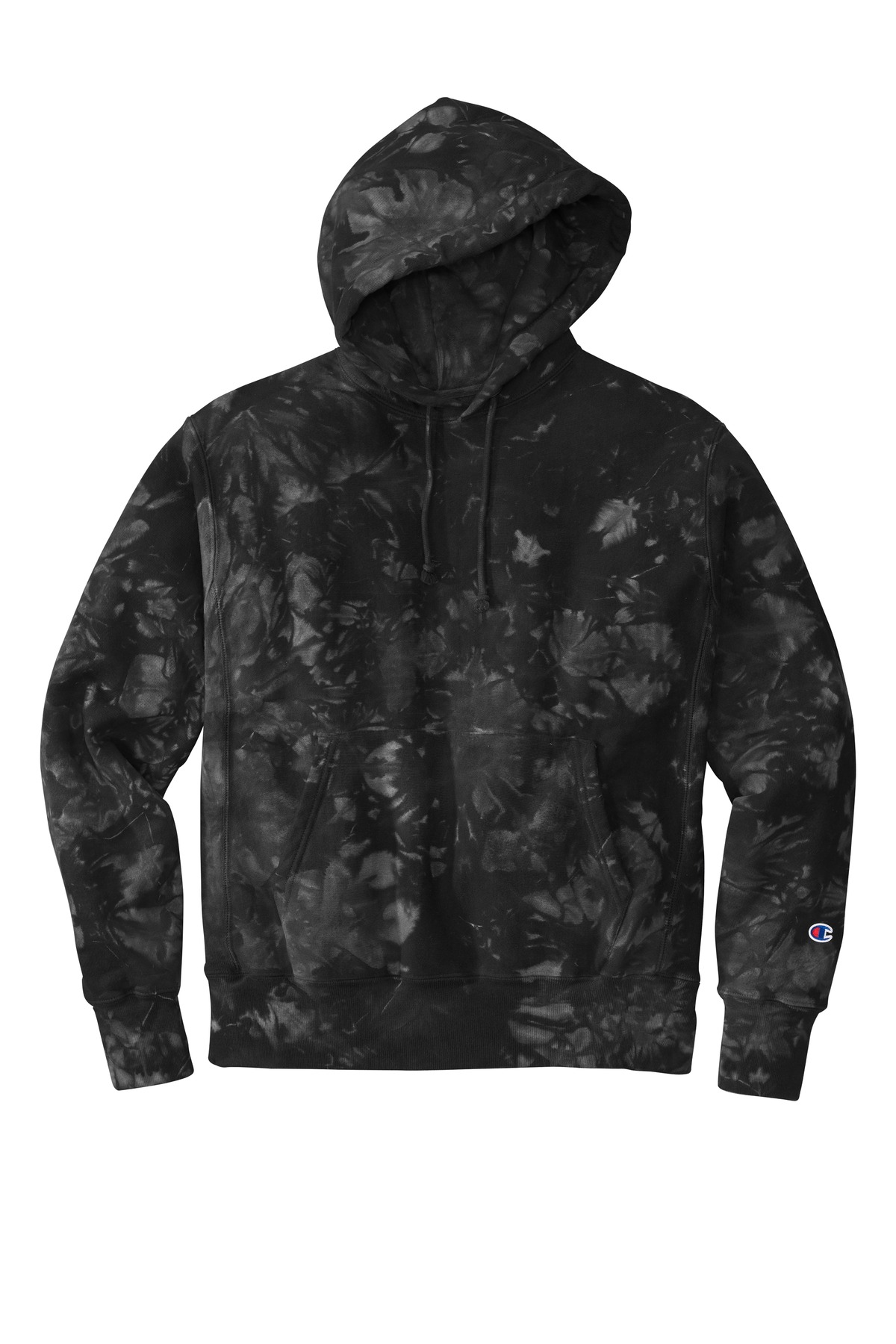 Champion Reverse Weave Scrunch-Dye Tie-Dye Hooded Sweatshirt. TDS101 - Black - Front