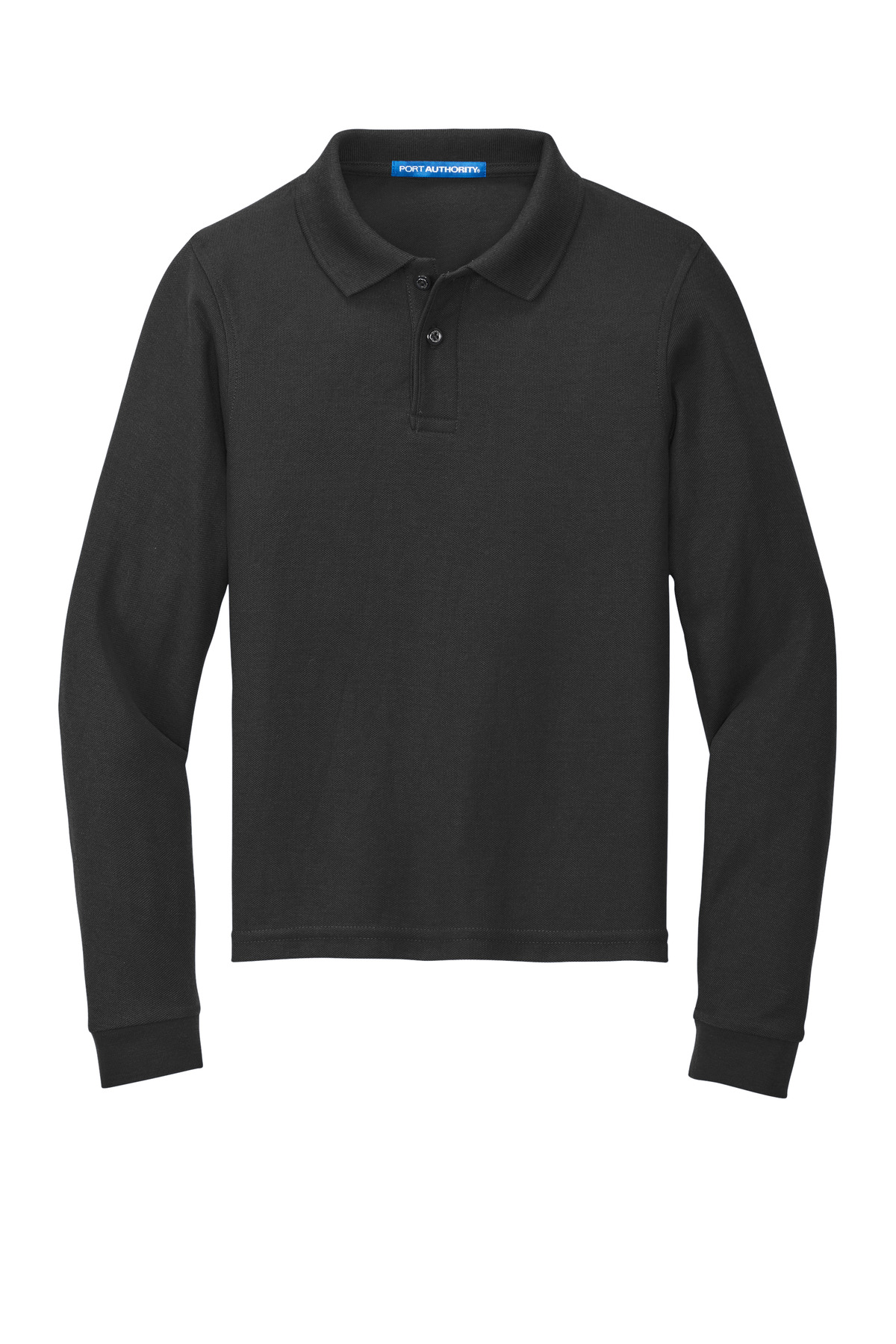 Port Authority Youth Long Sleeve Silk Touch Polo. Y500LS - Black - Front